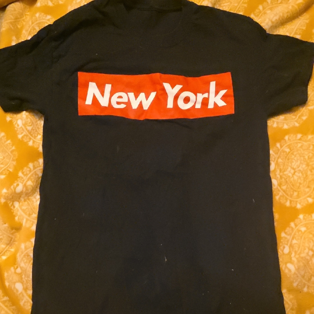 Black 'New York' Graphic Tee with Red Box Logo